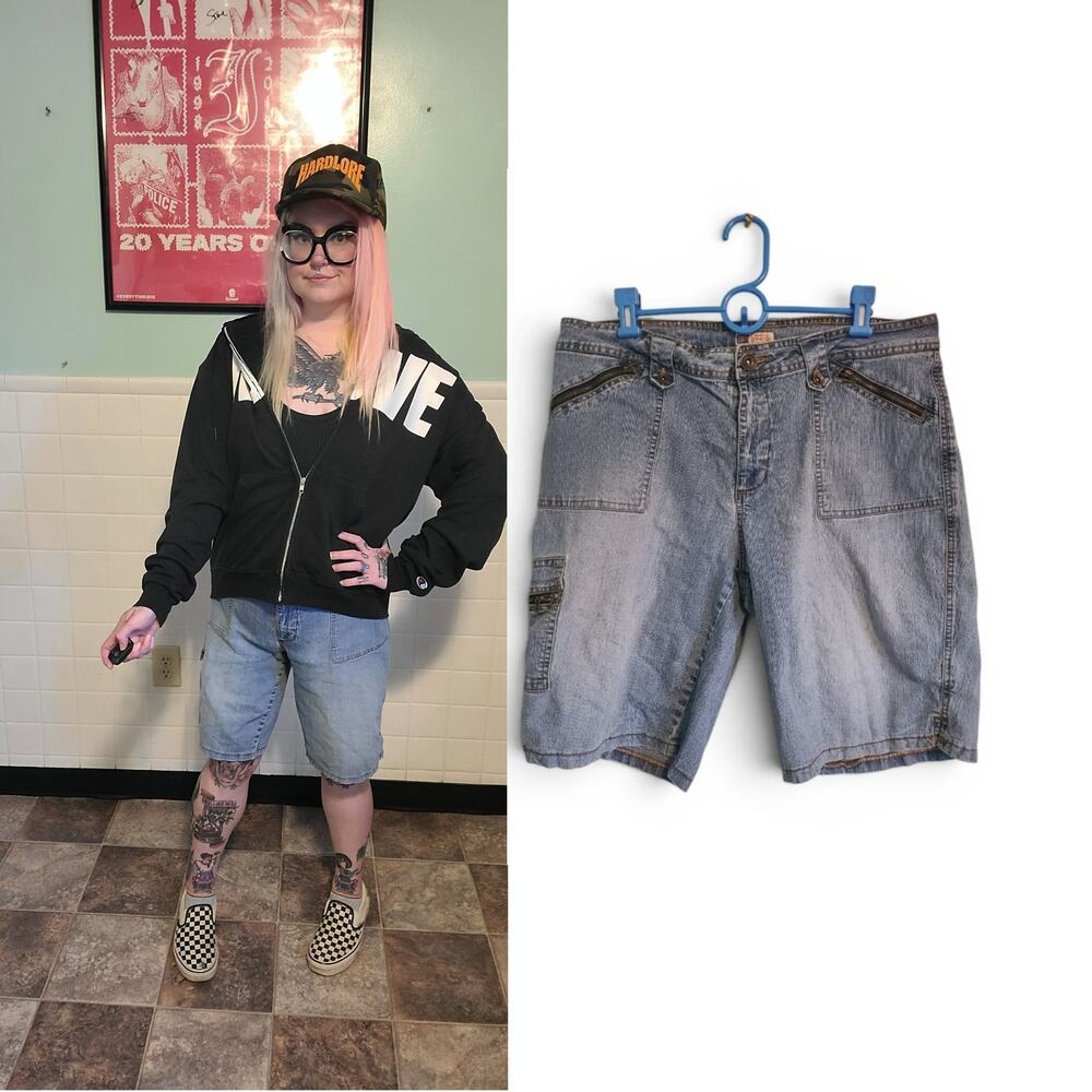 Vintage Y2K Faded Glory Denim Blue Jean Bermuda High Rise Waist Shorts